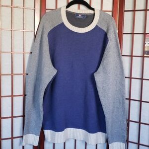 Vineyard vines wool and cashmere blend mens blue and gray crew neck sweater L